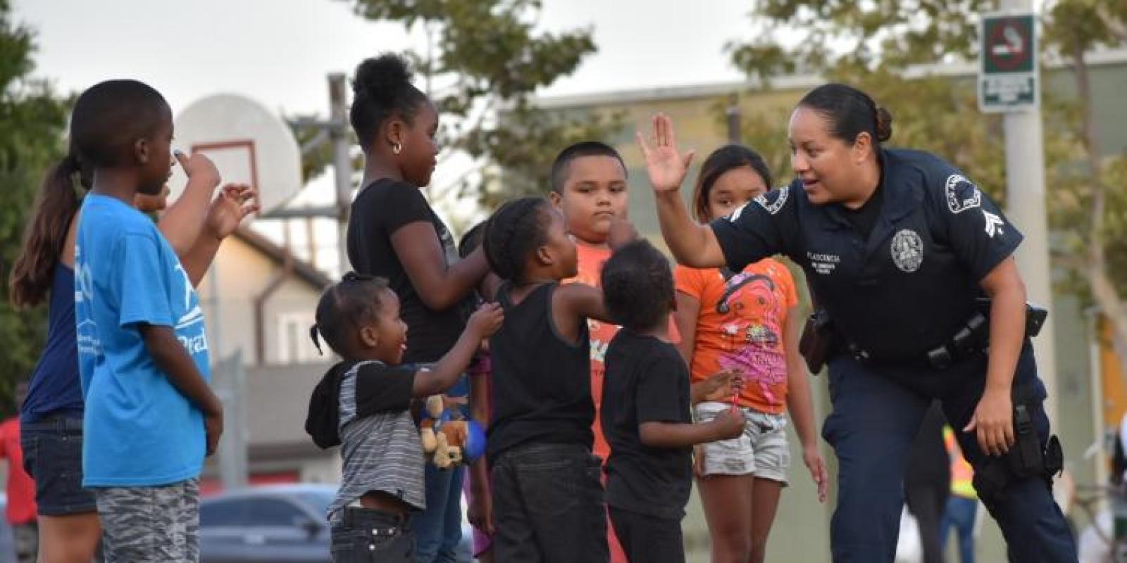 Police high five to kids